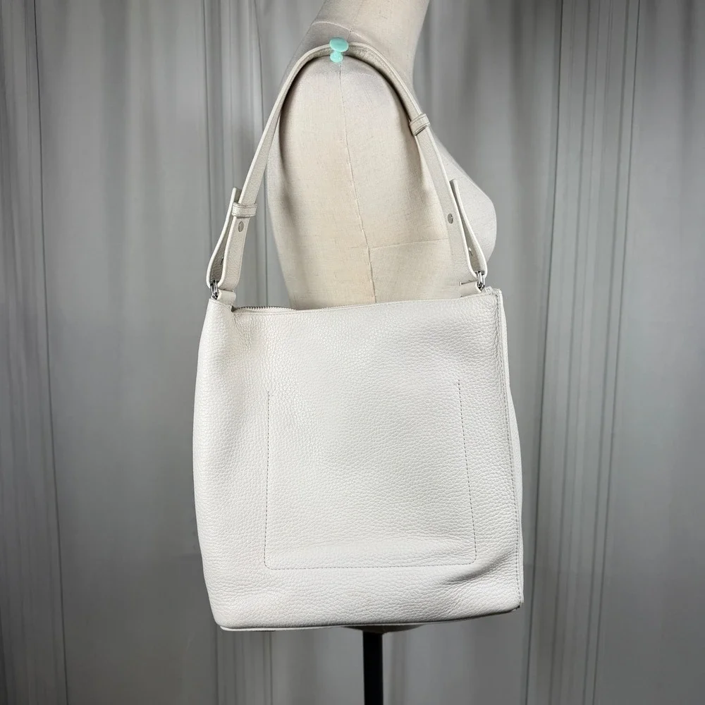 All Saints Chalk White Kita Pebbled Leather Hobo Shoulder Bag W/Pouch Minimalist